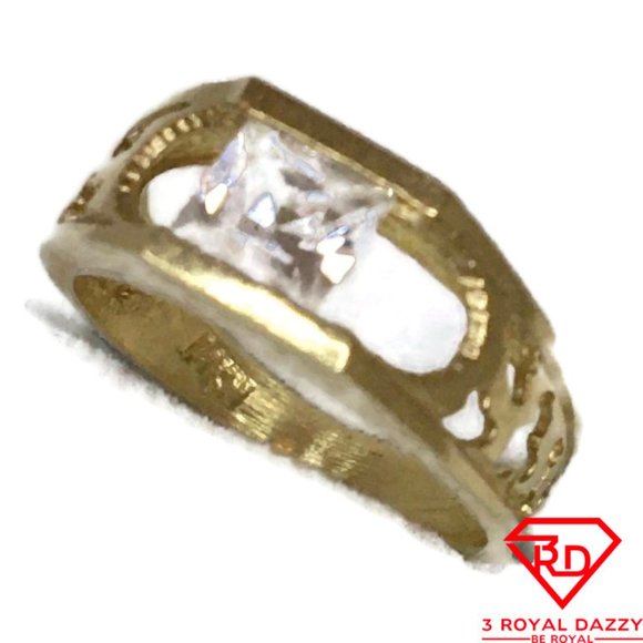 14K tiny ring princess cubic zirconia and gold